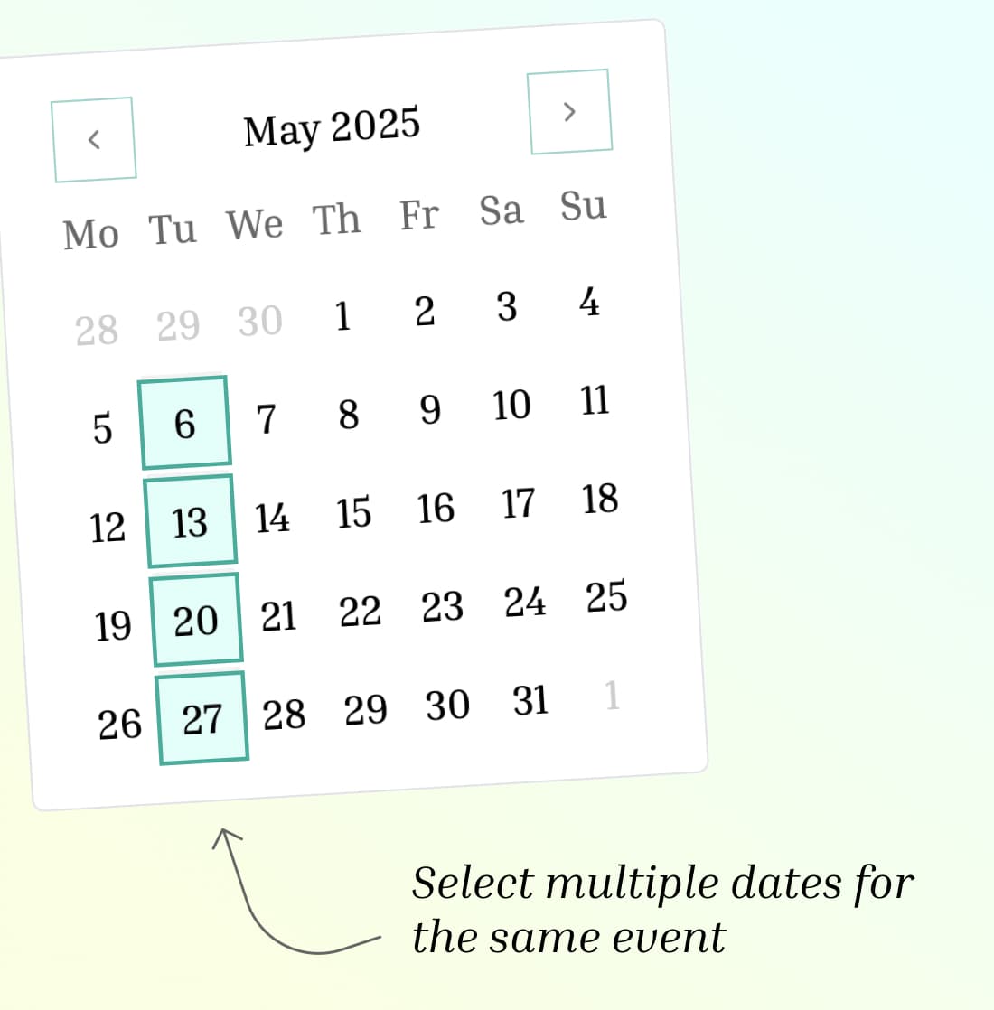 Add multiple event dates to the Calendar